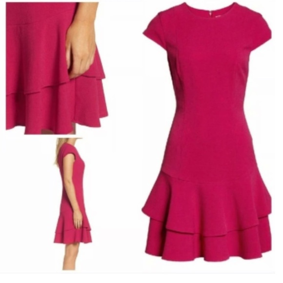 Eliza J Pink Ruffle Crepe Sheath Minidress In Berry Size 10 - Picture 7 of 10